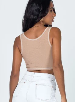Princess Polly Carl Top Beige Flash Sale