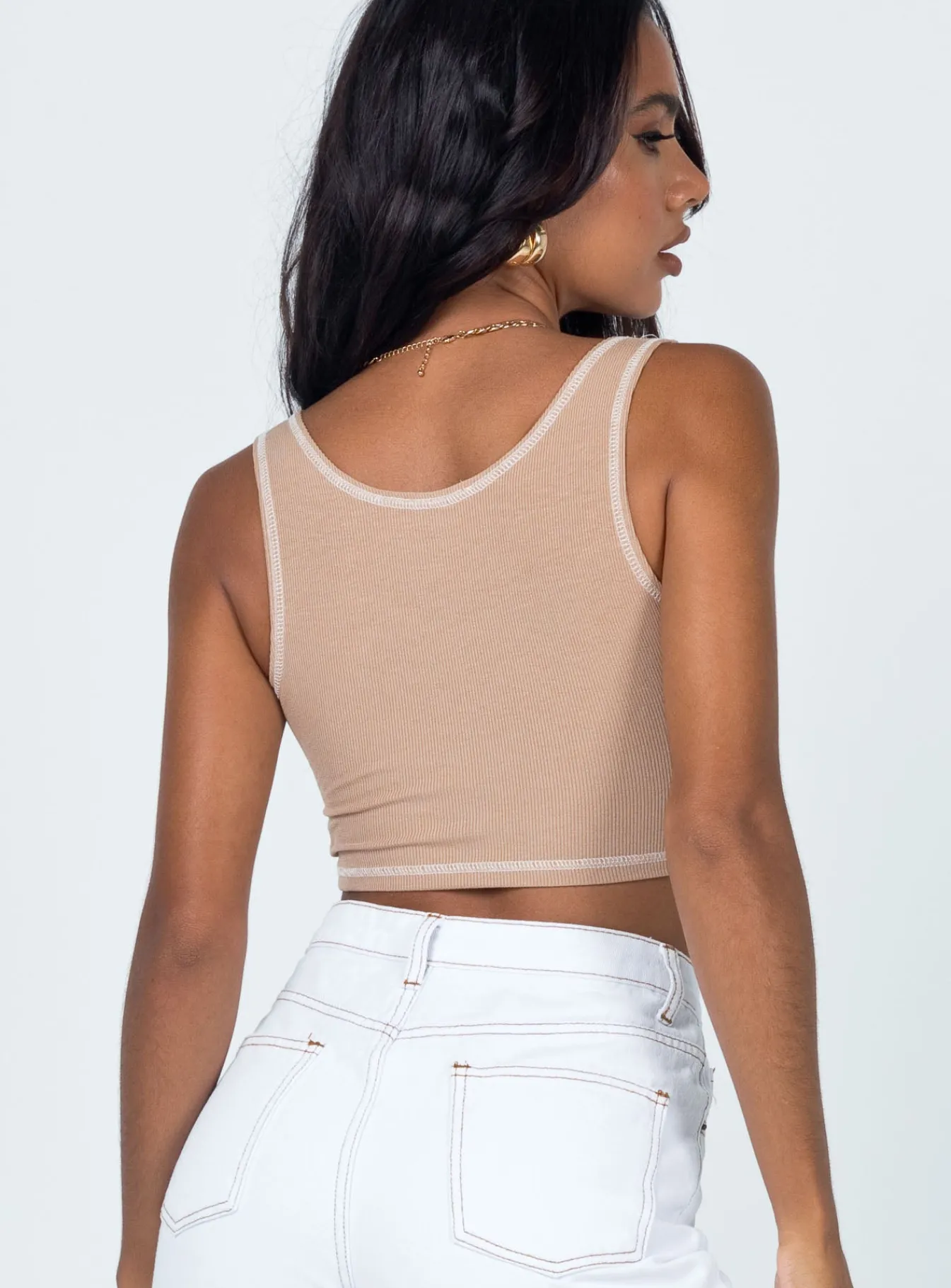 Princess Polly Carl Top Beige Flash Sale
