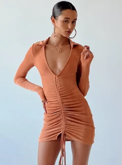 Princess Polly Carley Long Sleeve Mini Dress  Orange Cheap