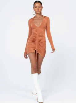 Princess Polly Carley Long Sleeve Mini Dress  Orange Cheap
