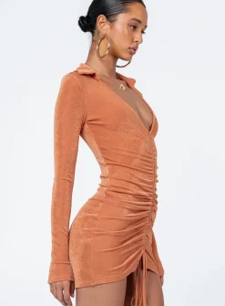Princess Polly Carley Long Sleeve Mini Dress  Orange Cheap