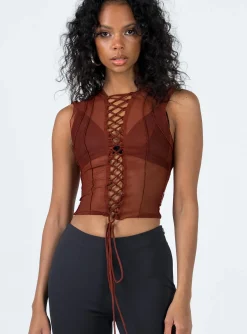 Princess Polly Carlingford Lace Up Top  Brown Cheap