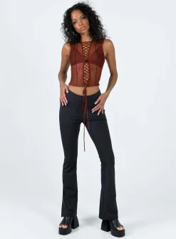 Princess Polly Carlingford Lace Up Top Brown Cheap