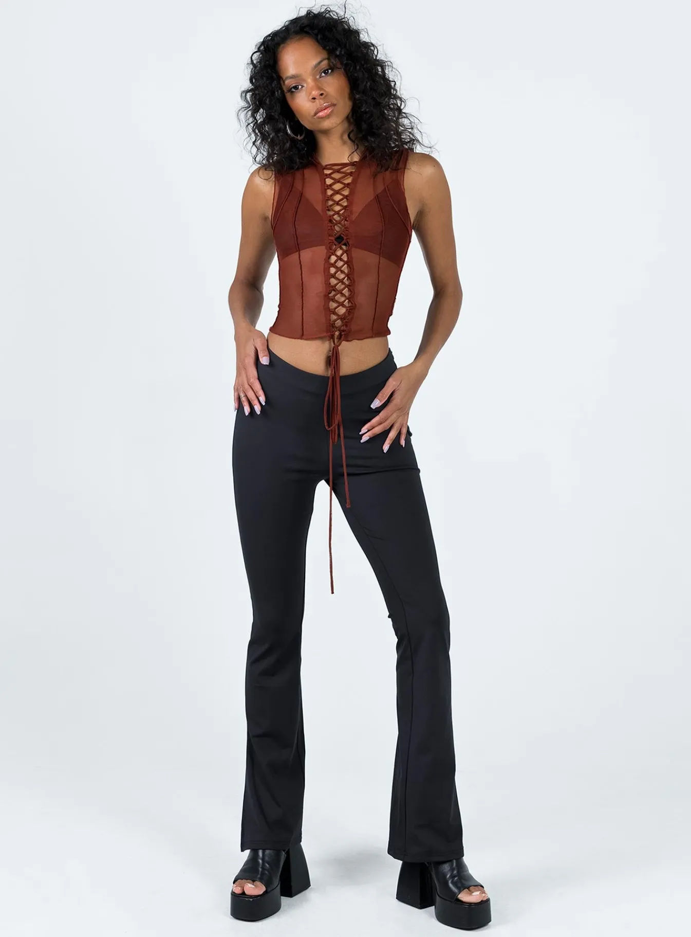Princess Polly Carlingford Lace Up Top Brown Cheap