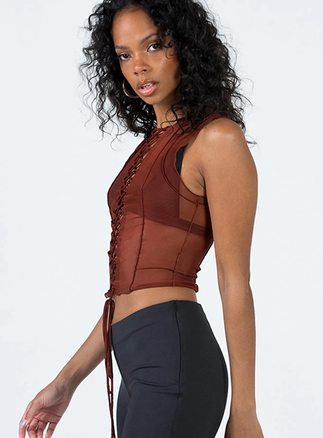 Princess Polly Carlingford Lace Up Top Brown Cheap