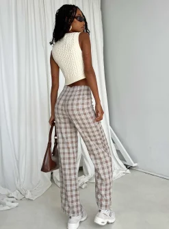 Princess Polly Caronia Check Pants Beige Cheap