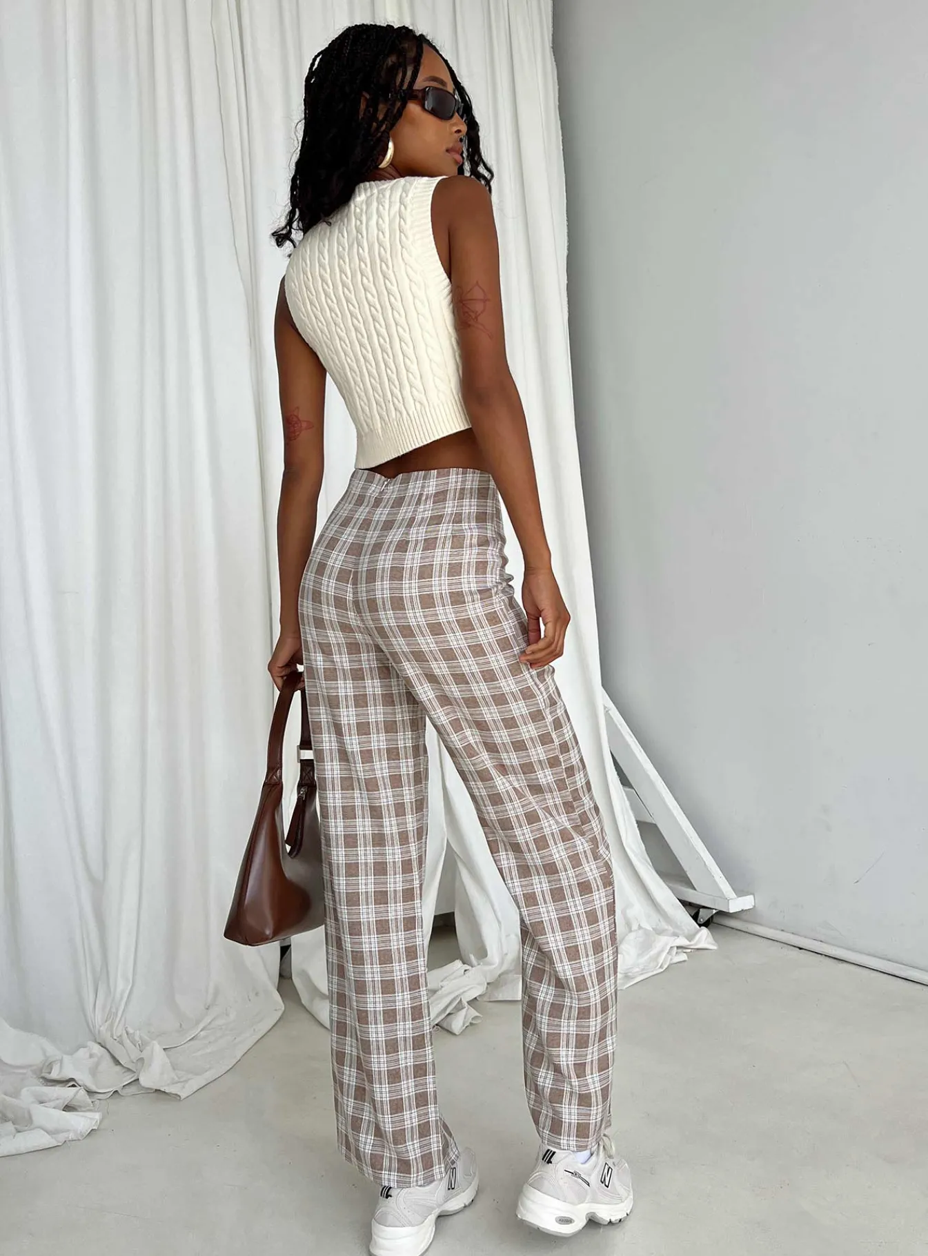 Princess Polly Caronia Check Pants Beige Cheap