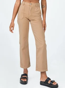 Princess Polly Carpenter Straight Leg Jeans  Brown Discount