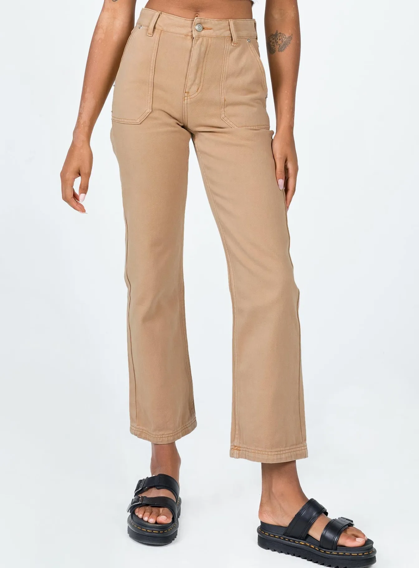 Princess Polly Carpenter Straight Leg Jeans Brown Discount