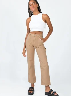 Princess Polly Carpenter Straight Leg Jeans  Brown Discount