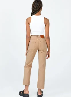 Princess Polly Carpenter Straight Leg Jeans Brown Discount