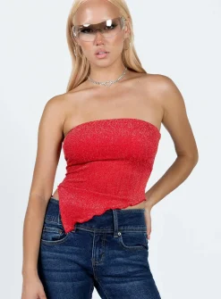 Princess Polly Carrow Strapless Top Red Clearance