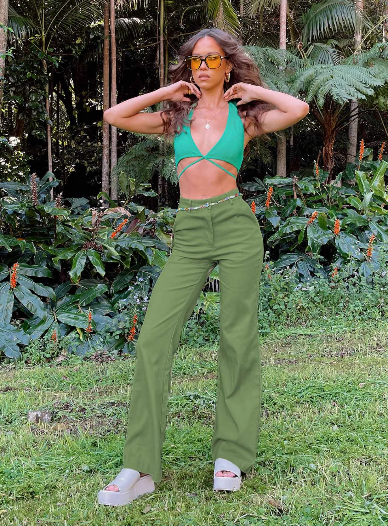 Princess Polly Carson Pants Green Hot