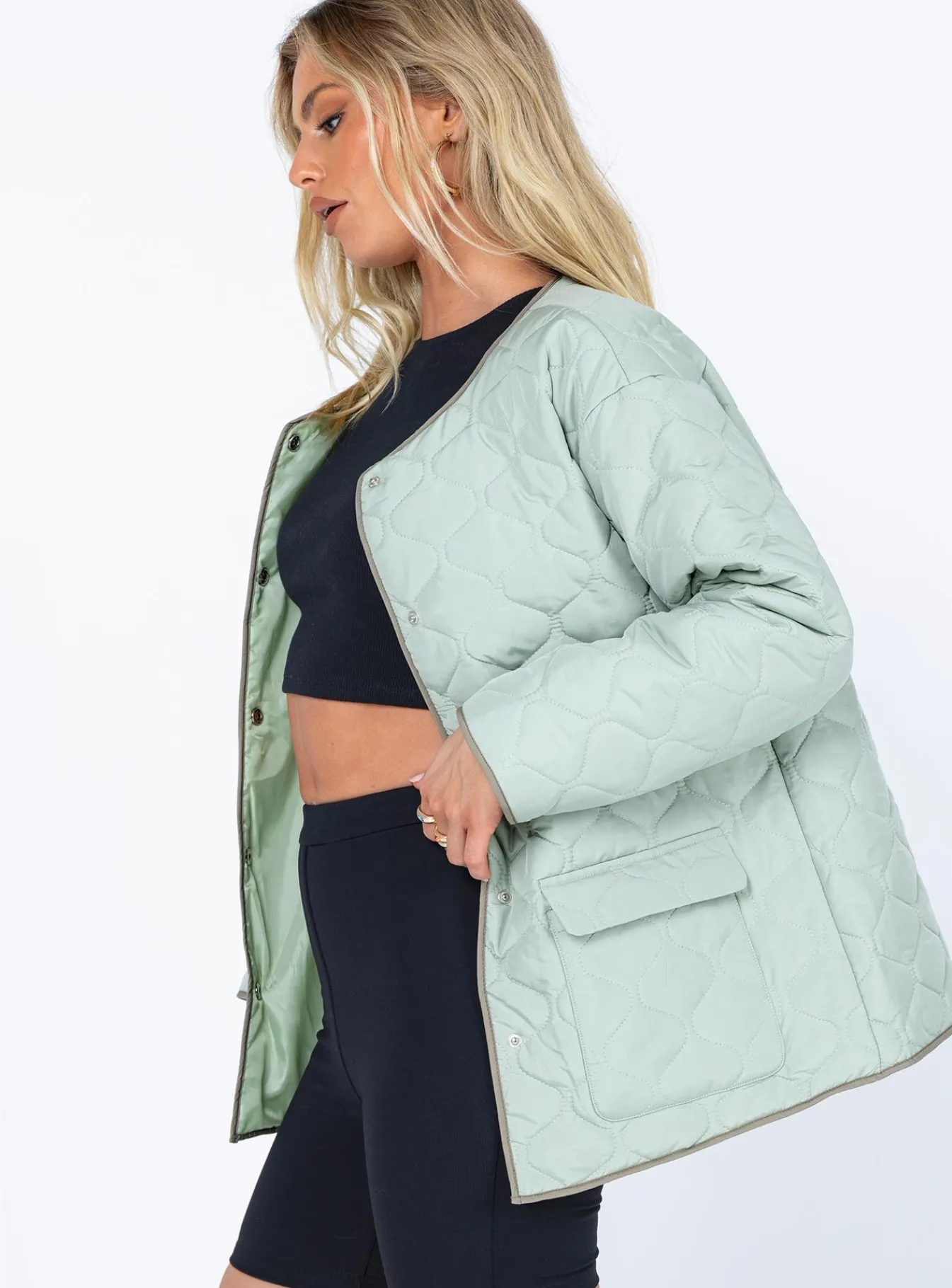 Princess Polly Carter Quilted Liner Jacket Green Sale
