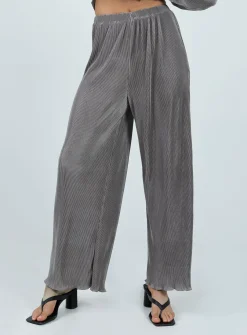 Princess Polly Cartmore Plisse Pants Charcoal   Grey New