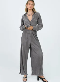 Princess Polly Cartmore Plisse Pants Charcoal Grey New