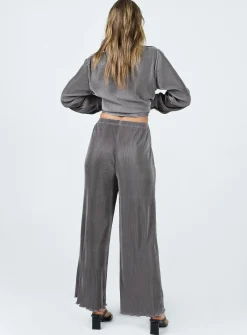 Princess Polly Cartmore Plisse Pants Charcoal Grey New