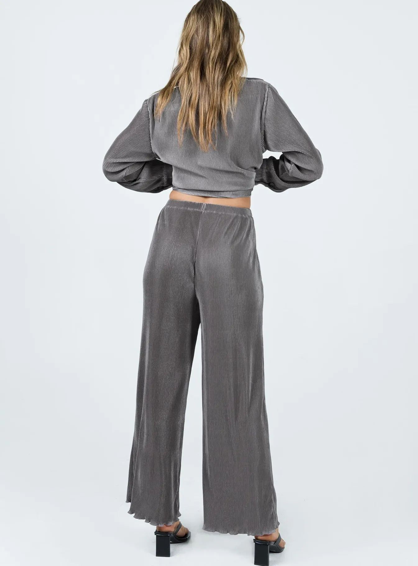 Princess Polly Cartmore Plisse Pants Charcoal Grey New