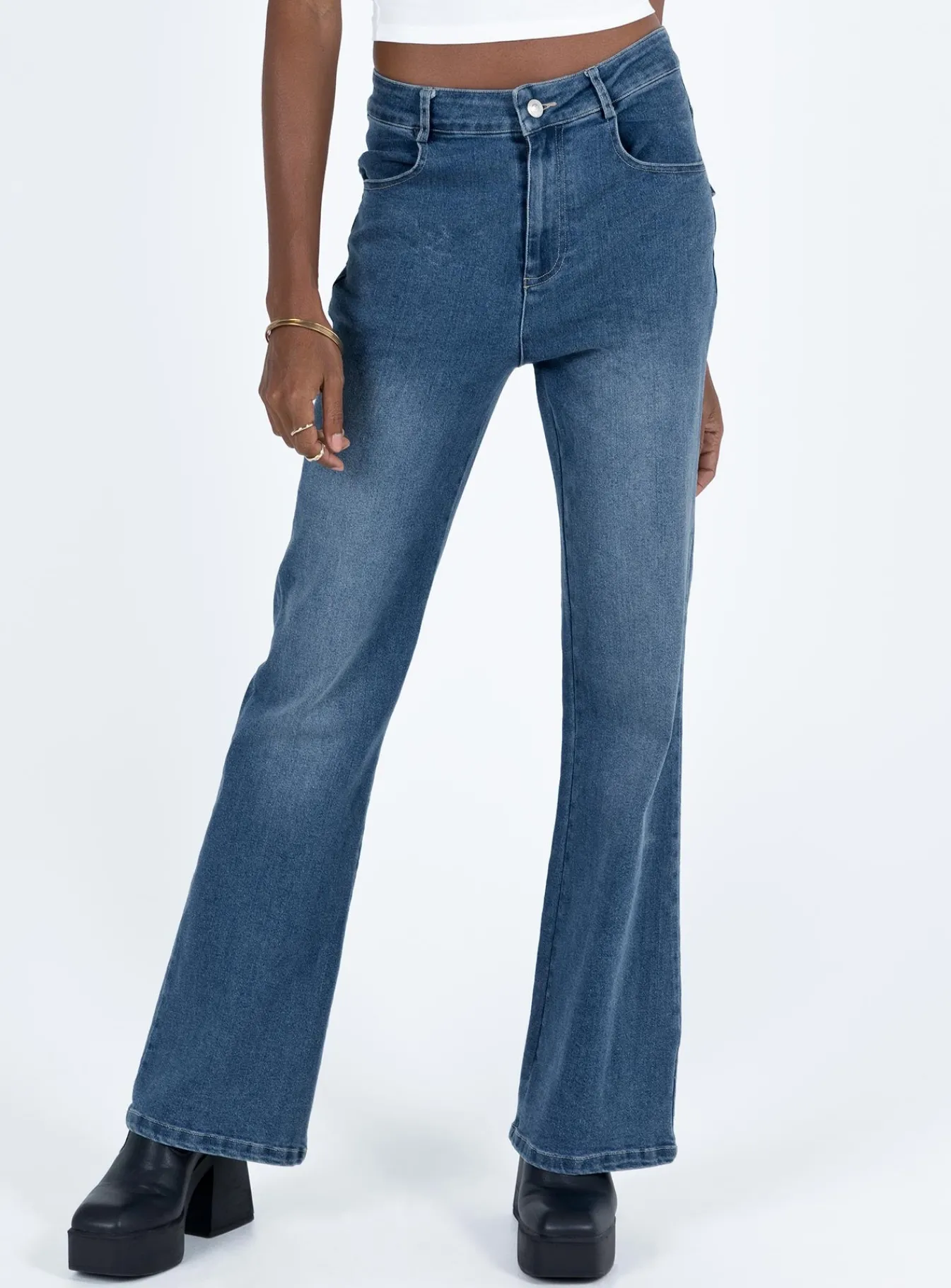 Princess Polly Carvalho Flare Jeans Mid Wash Denim Best Sale