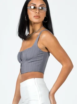 Princess Polly Carvey Top Slate Grey Shop