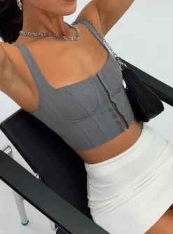 Princess Polly Carvey Top Slate Grey Shop