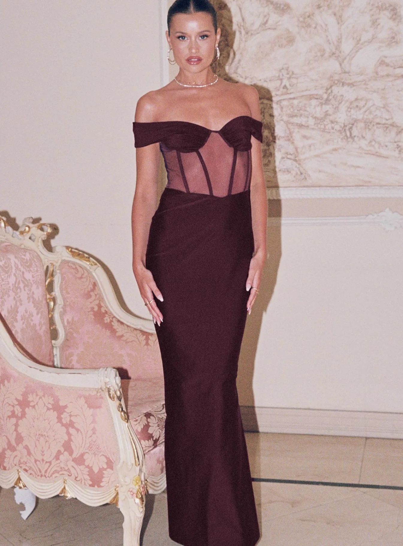 Princess Polly Cassady Off The Shoulder Maxi Dress Purple New