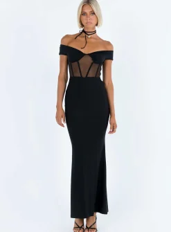 Princess Polly Cassady Off The Shoulder Maxi Dress Black Clearance