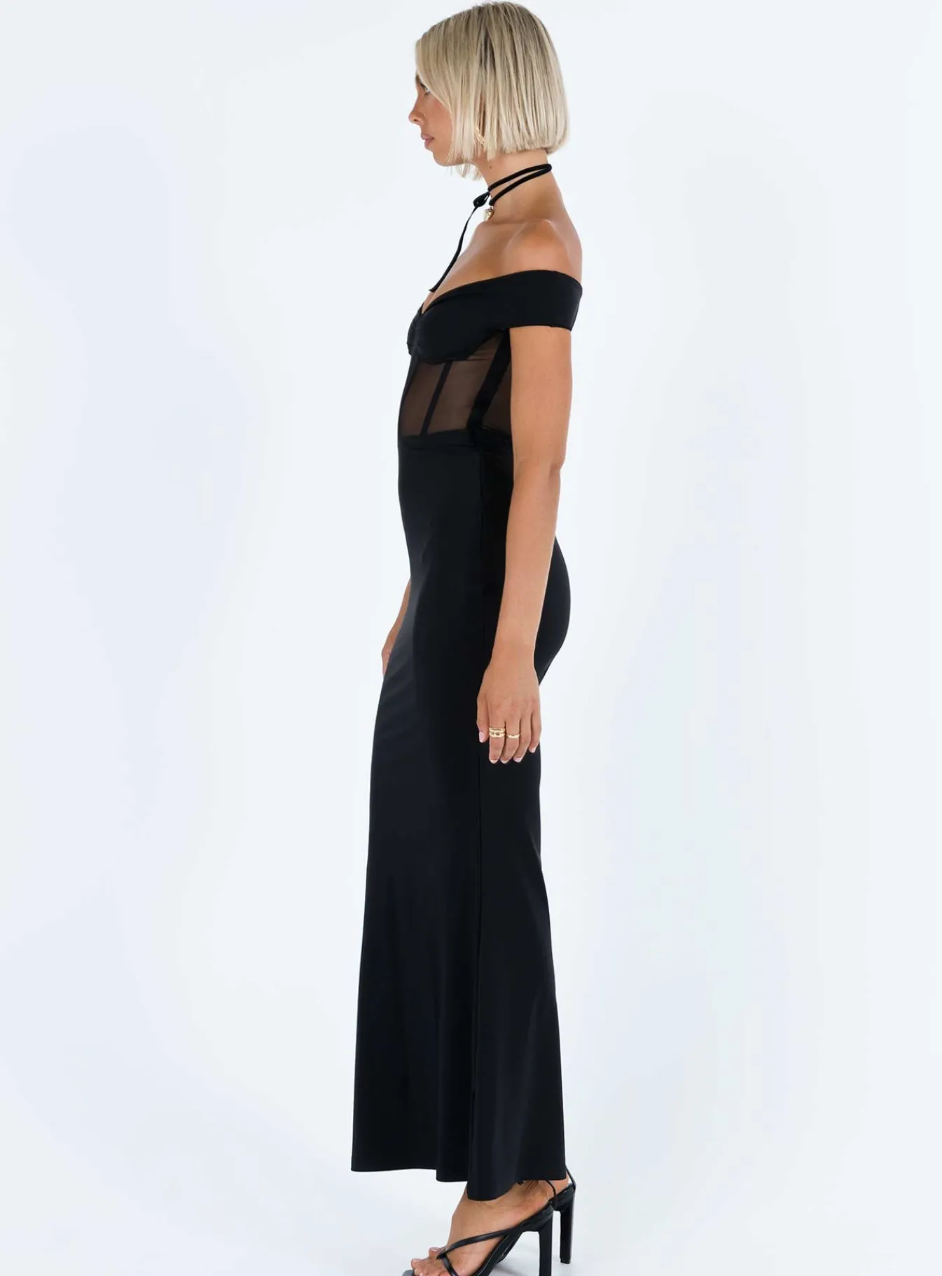 Princess Polly Cassady Off The Shoulder Maxi Dress Black Clearance