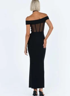 Princess Polly Cassady Off The Shoulder Maxi Dress Black Clearance