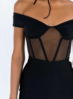 Princess Polly Cassady Off The Shoulder Maxi Dress Black Clearance