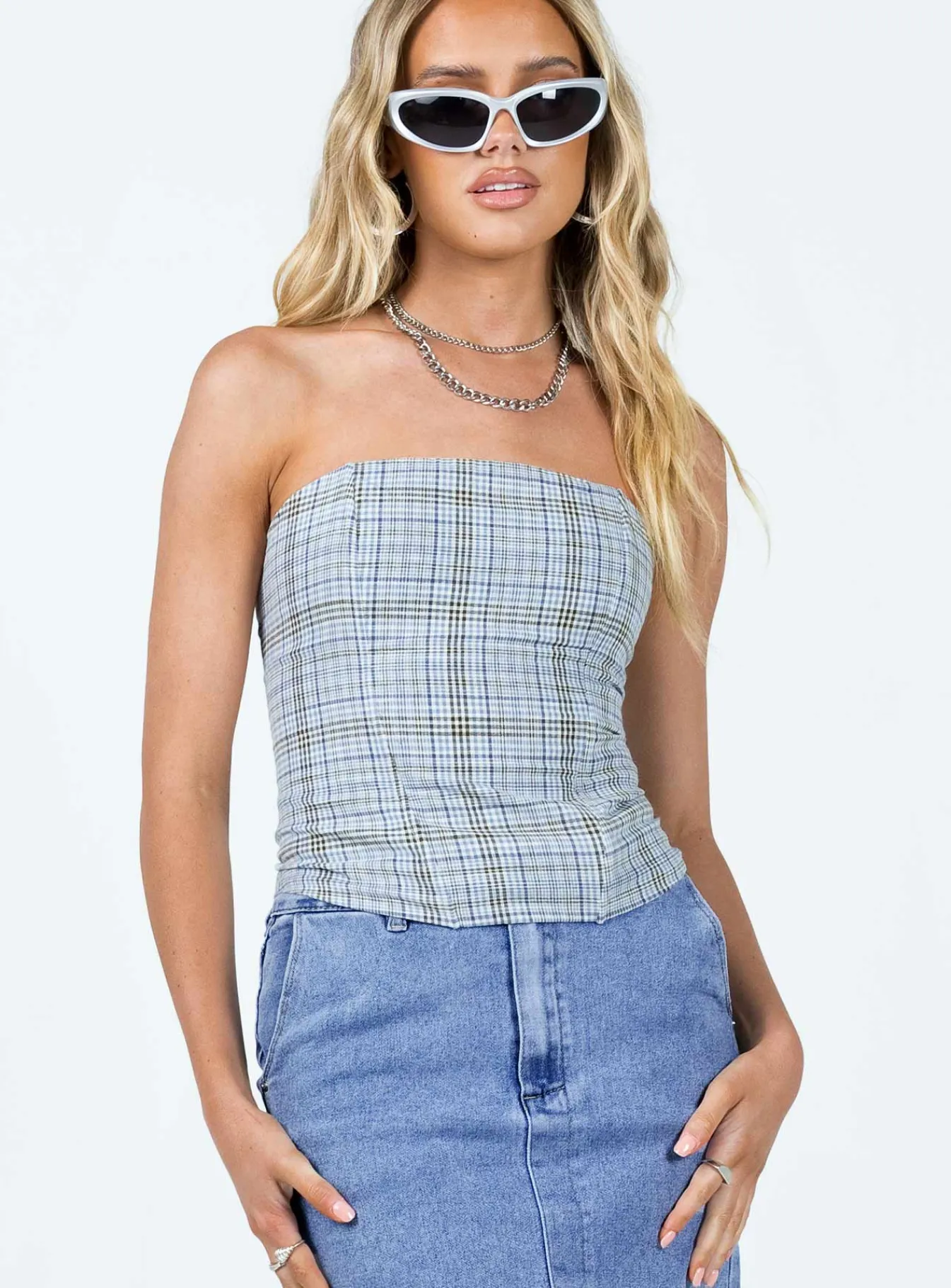 Princess Polly Catalonia Tube Top Blue Clearance