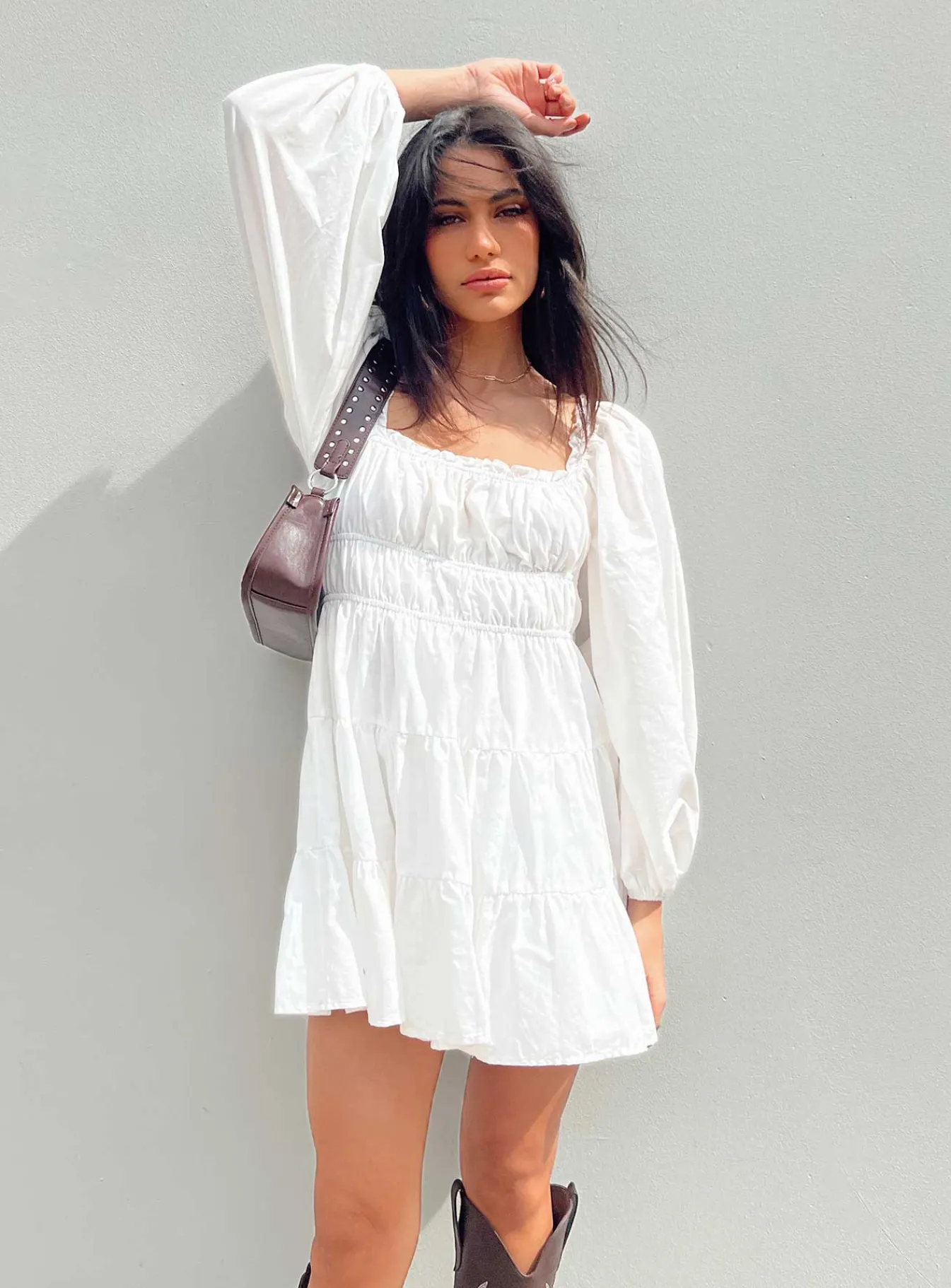 Princess Polly Ceara Long Sleeve Mini Dress White New