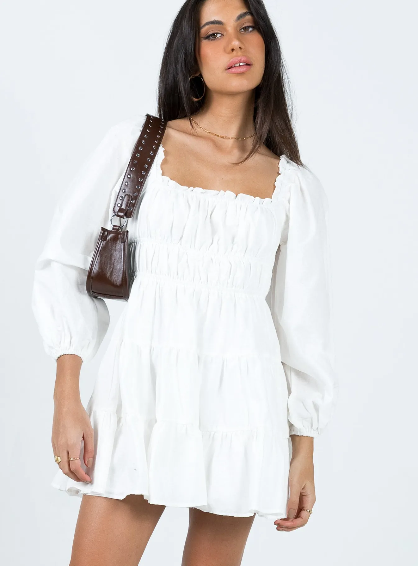 Princess Polly Ceara Long Sleeve Mini Dress White New