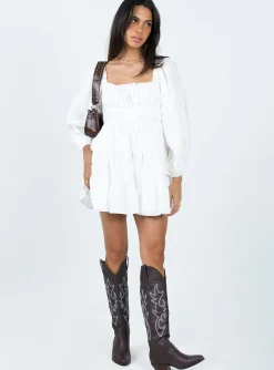 Princess Polly Ceara Long Sleeve Mini Dress White New