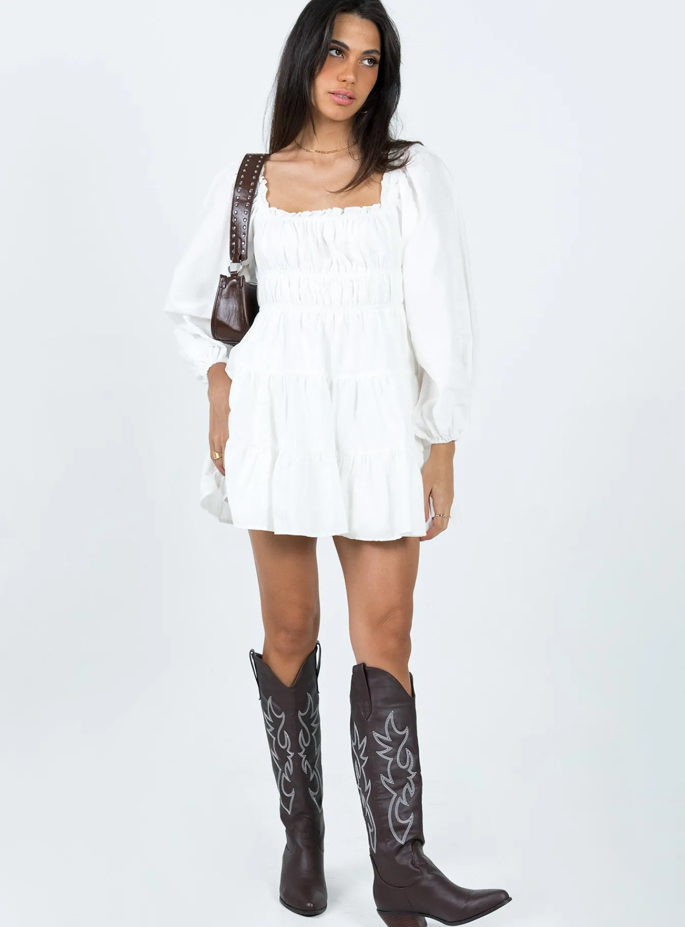 Princess Polly Ceara Long Sleeve Mini Dress White New