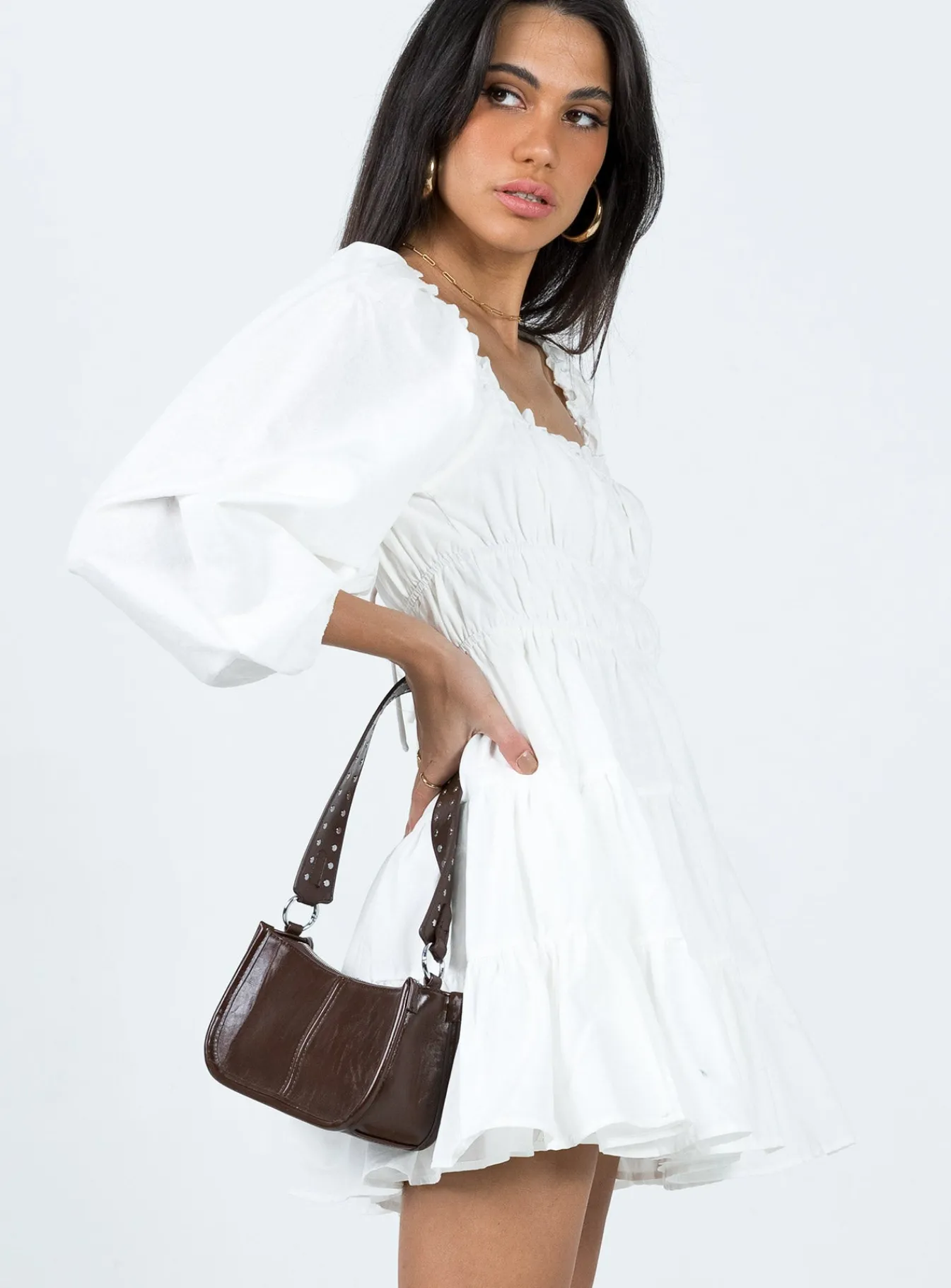 Princess Polly Ceara Long Sleeve Mini Dress White New