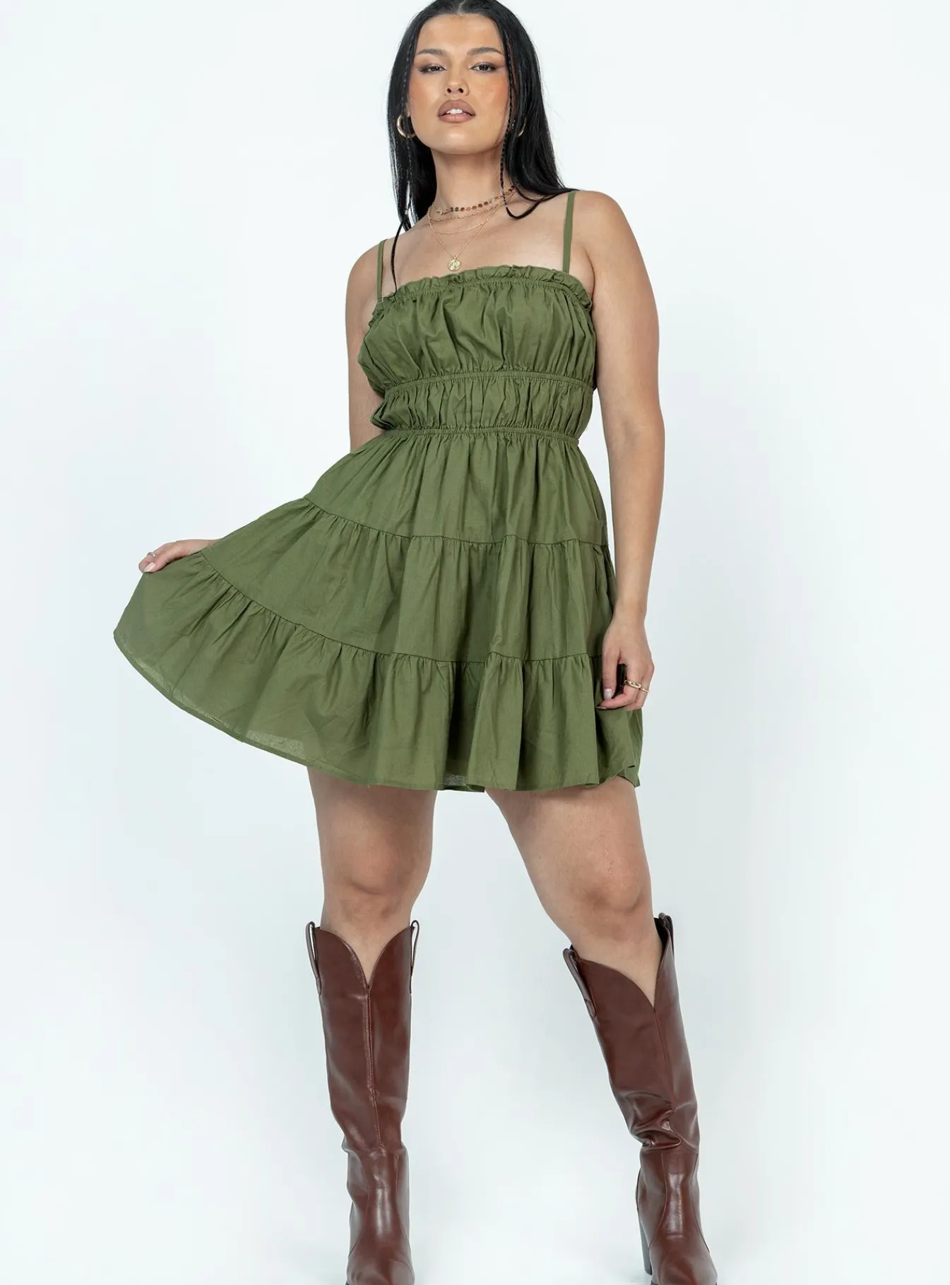 Princess Polly Ceara Mini Dress Khaki Discount