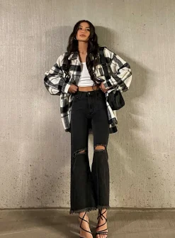 Princess Polly Cece Hammer Wide Leg Knee Rip Jeansdenim Black Cheap