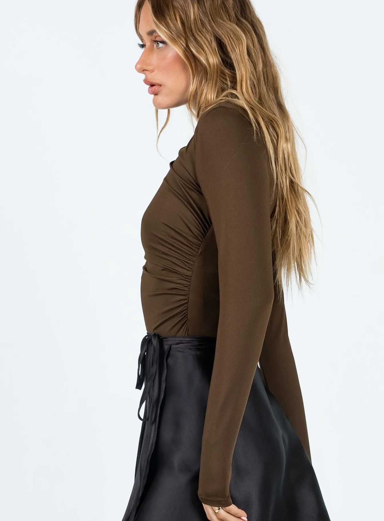Princess Polly Cetrone Long Sleeve Bodysuit Brown Cheap