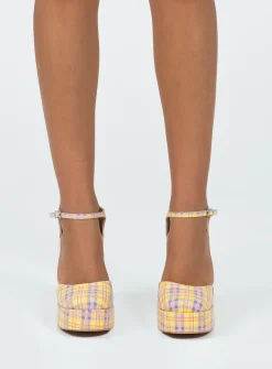 Princess Polly Chabert Platform Heels/ Check   Yellow Discount