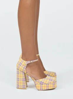 Princess Polly Chabert Platform Heels/ Check Yellow Discount