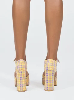 Princess Polly Chabert Platform Heels/ Check Yellow Discount