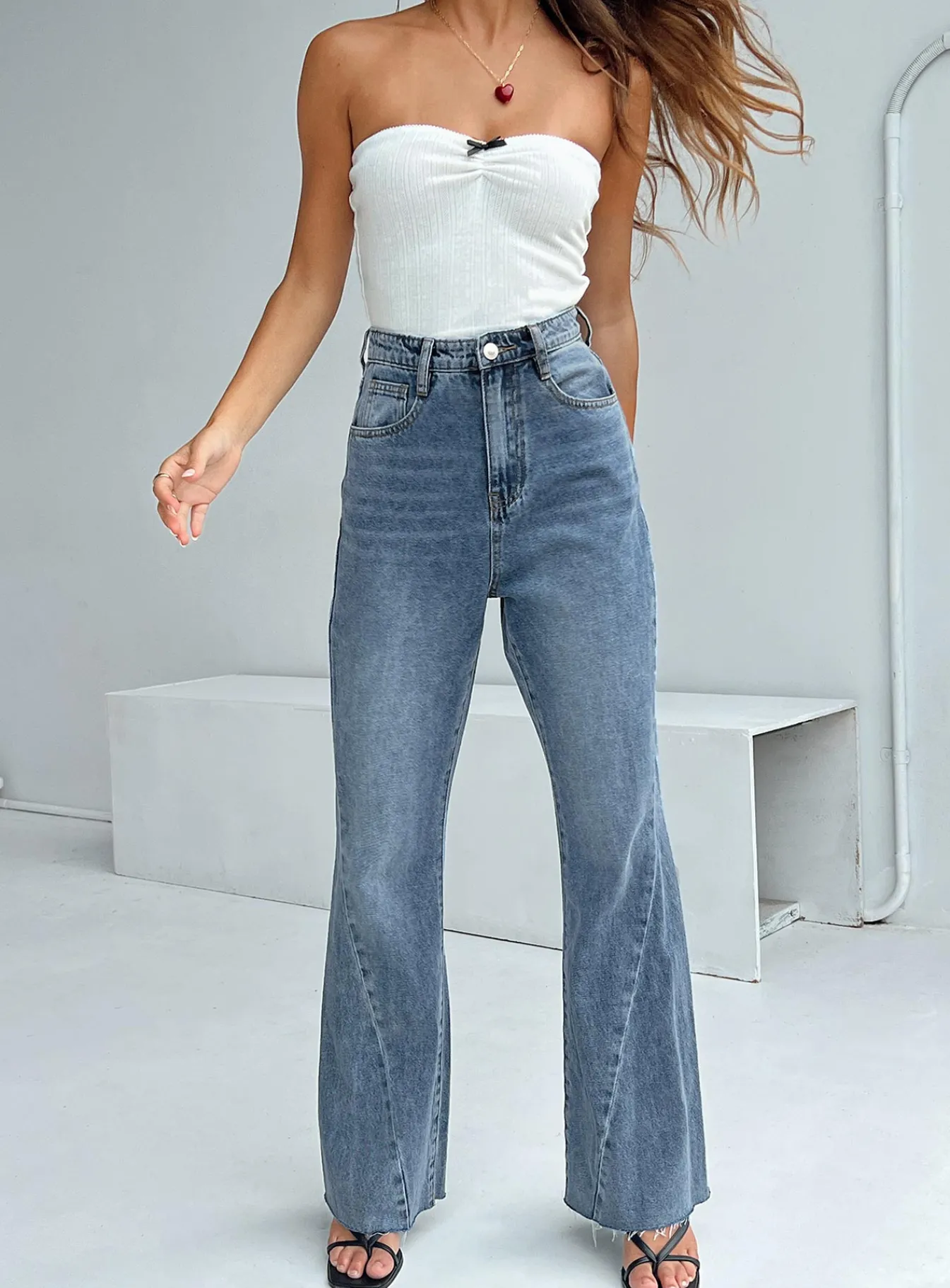 Princess Polly Chandra Flare Jeans Mid Wash Denim Shop