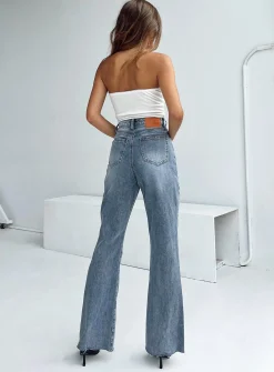 Princess Polly Chandra Flare Jeans Mid Wash Denim Shop