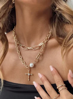 Princess Polly Chapelle Cross Necklace Gold Fashion