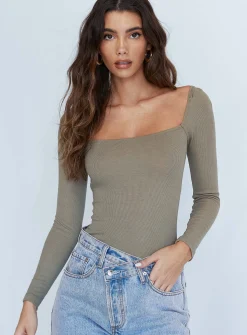 Princess Polly Charlotte Bodysuit  Khaki Flash Sale