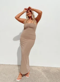 Princess Polly Charm Strapless Maxi Dress  Brown Cheap