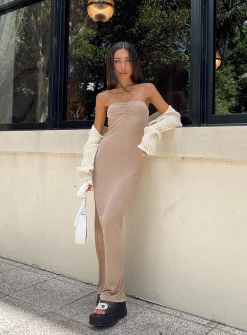 Princess Polly Charm Strapless Maxi Dress  Brown Cheap