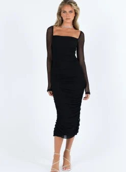 Princess Polly Charvi Long Sleeve Midi Dress Black Cheap