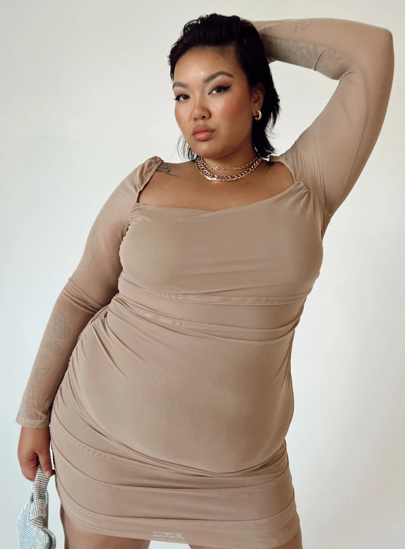 Princess Polly Charvi Long Sleeve Mini Dresscurve Tan Outlet